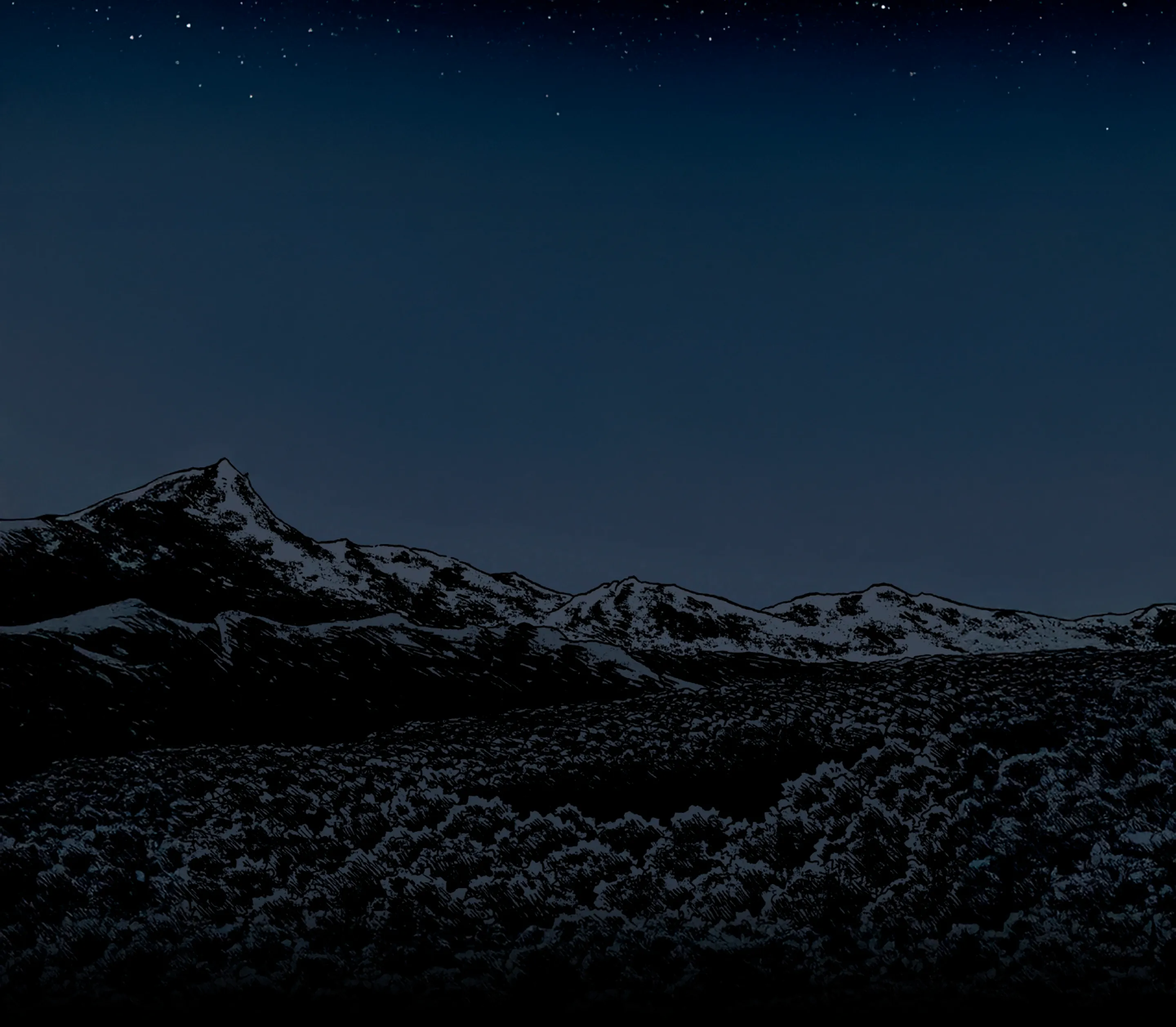 ciel avec une montagne dans la nuit